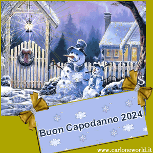 Gif animata Buon Capodanno 2024 con allegri e simpatici pupazzi di neve, per un simpatico e divertente augurio di Buon Anno 2024.
