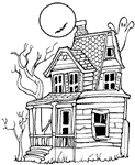 disegno di Halloween: casa con fantasmi