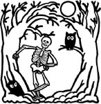 disegno halloween: bosco con scheletro e fantasmi