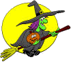 strega halloween su scopa con zucca