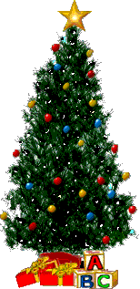gif albero di natale con addobbi e regali