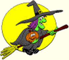 Immagine Halloween: Strega, con zucca di Halloween, su scopa