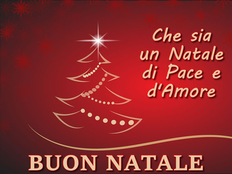Immagini Natalizie: Auguri di Buon Natale con bel albero di Natale e frase di Auguri